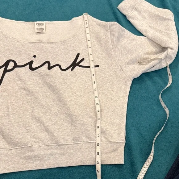 PINK Victoria's Secret Light Gray Everyday Lounge Open Neck Crew. Size Med - Picture 5 of 6